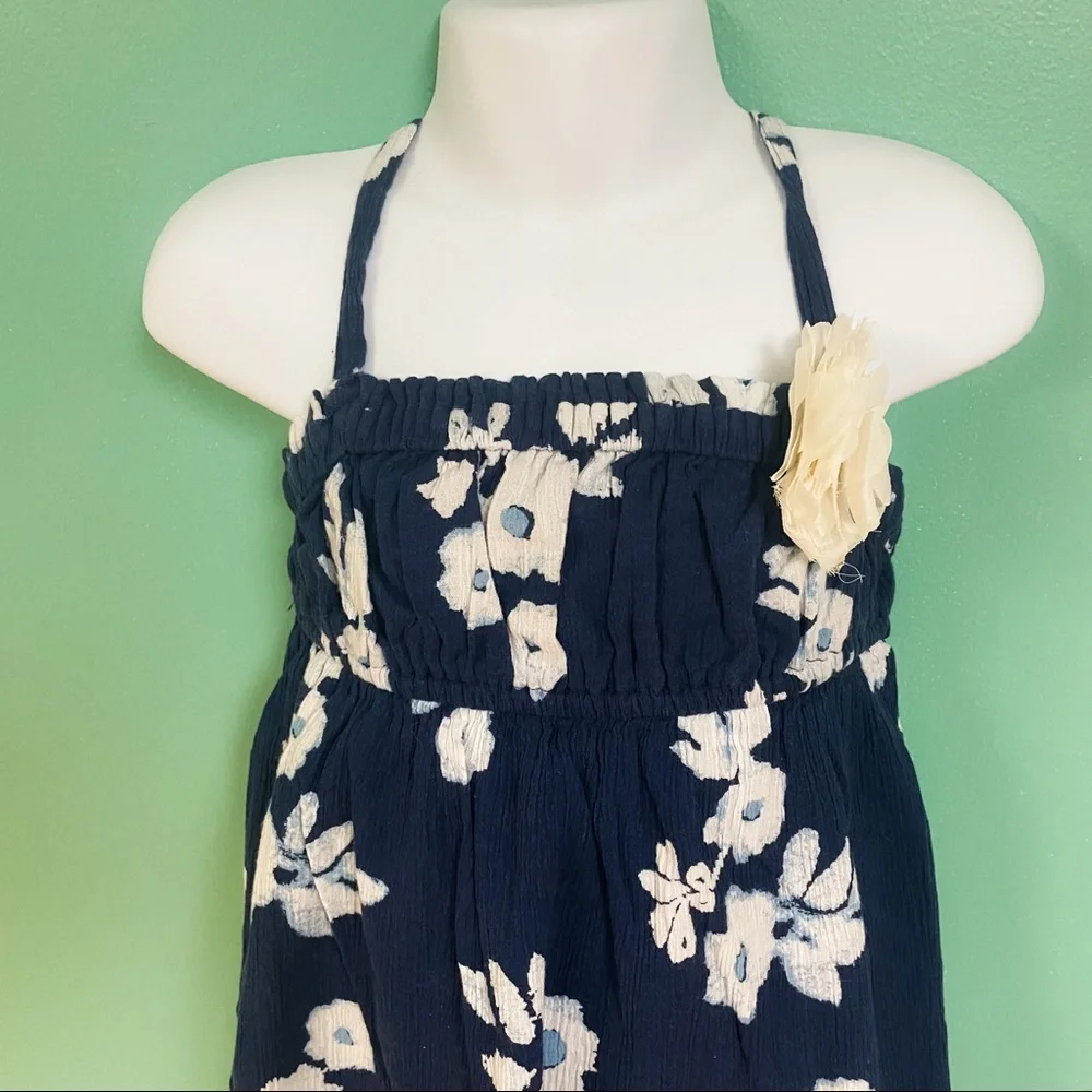 Genuine Kids Oshkosh Navy & White Floral Dress & White Denim Vest Set Girls 4T